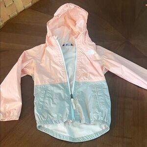 The North Face Light Pink and Gray hooded rain jacket